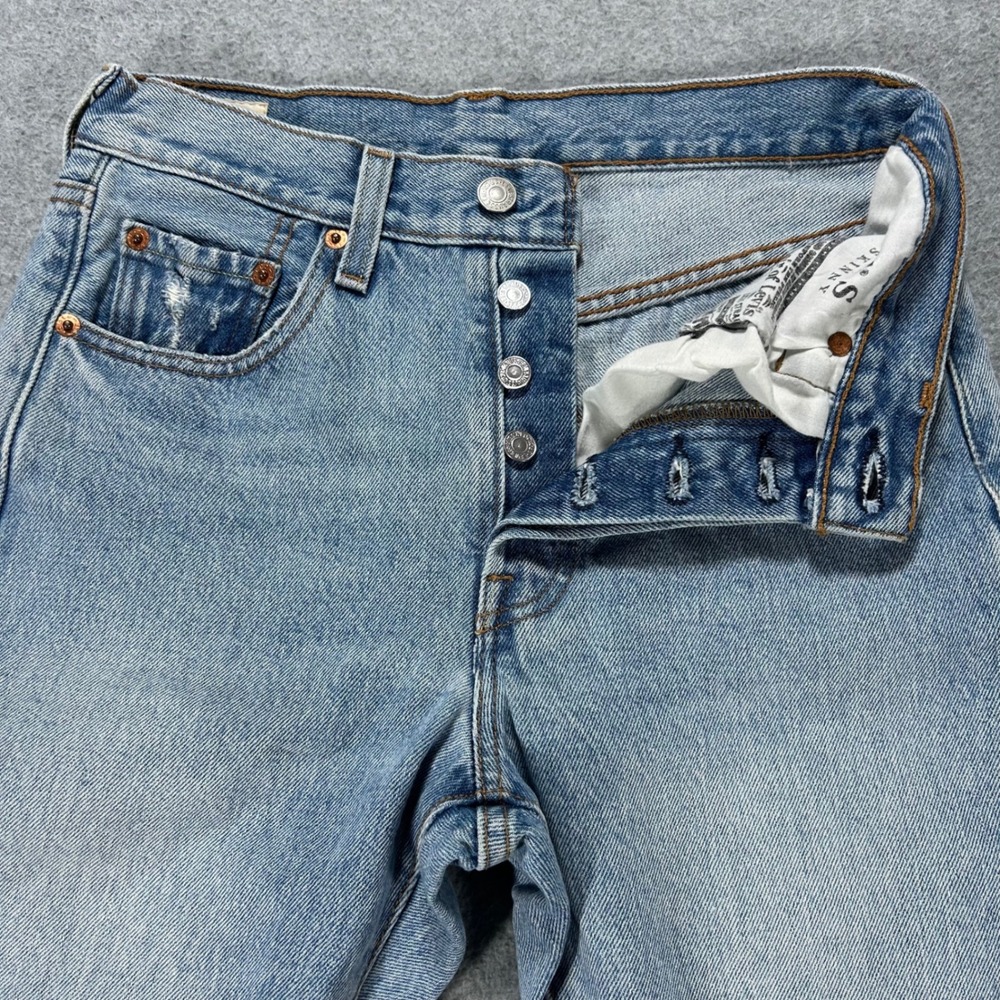 Levi's Jeans 501 Skinny Womens W25 L30 Light Blue Denim Classic Casual - Picture 10 of 16